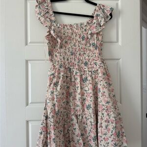 Pink and Blue Smocked Ruffled Sundress with Flutter Sleeves